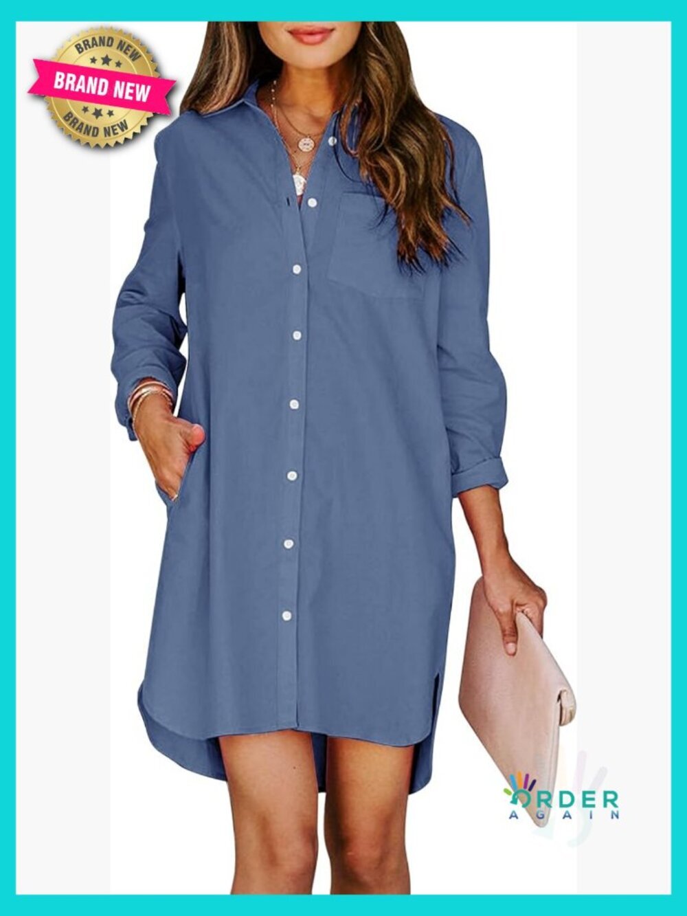 Long Sleeve Button Down Shirt Dress with Pockets Loose Fit Chic Tunic